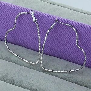 New Sterling Silver 925 Large Heart Hoop Earrings set
